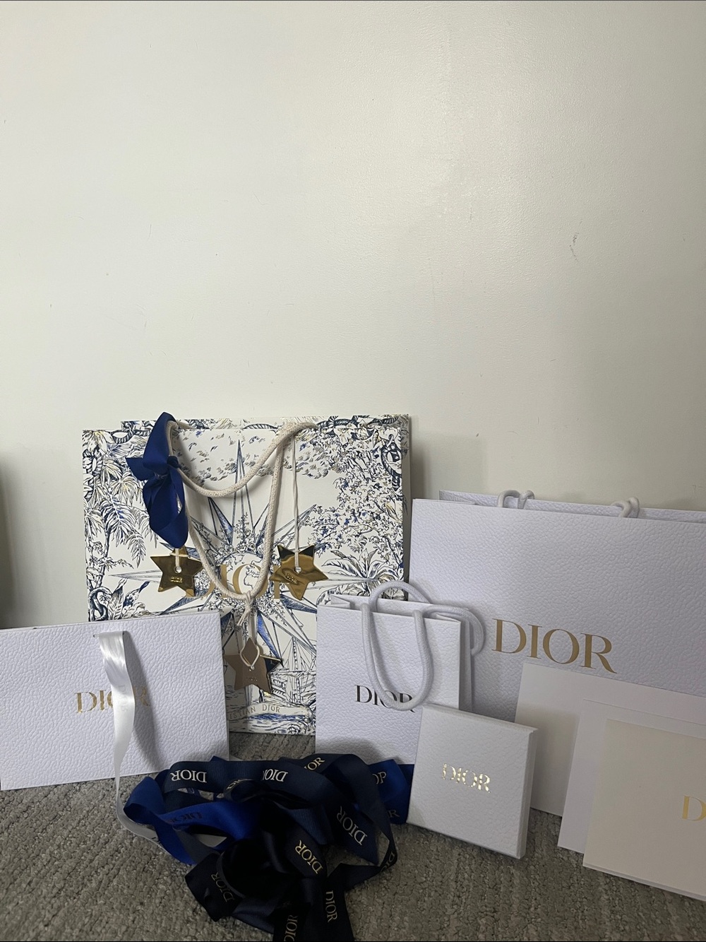 Dior White & Navy Gift Bag Ensemble 100% authentic